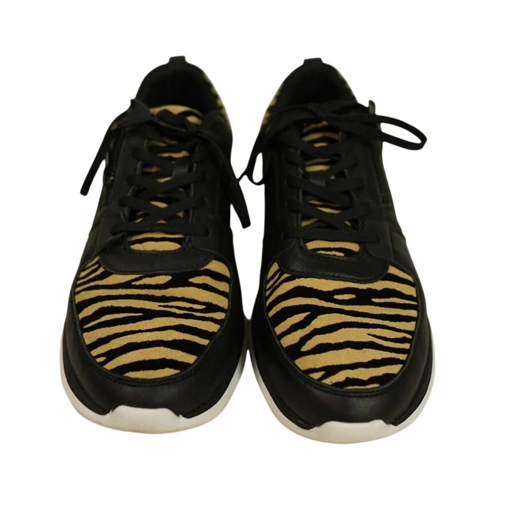 Vionic Remi Tiger Sneakers Women 11 Black Tan Calf Hair Animal Print Walkng Shoe